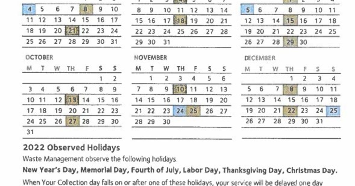 Waste Management Schedule 2022 | Borough of McKees Rocks